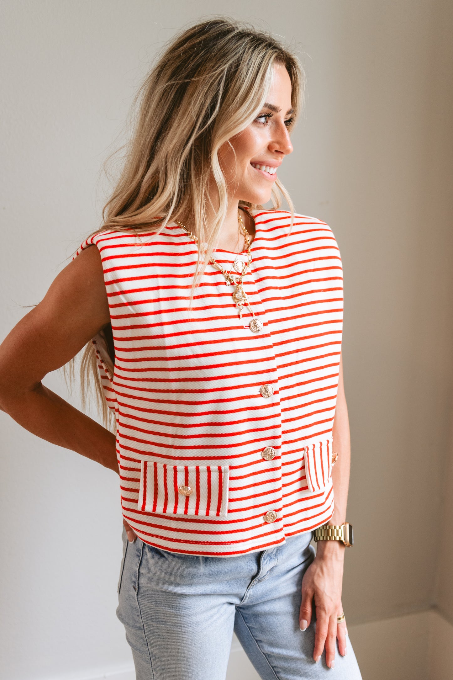 Red Striped Sleeveless Top