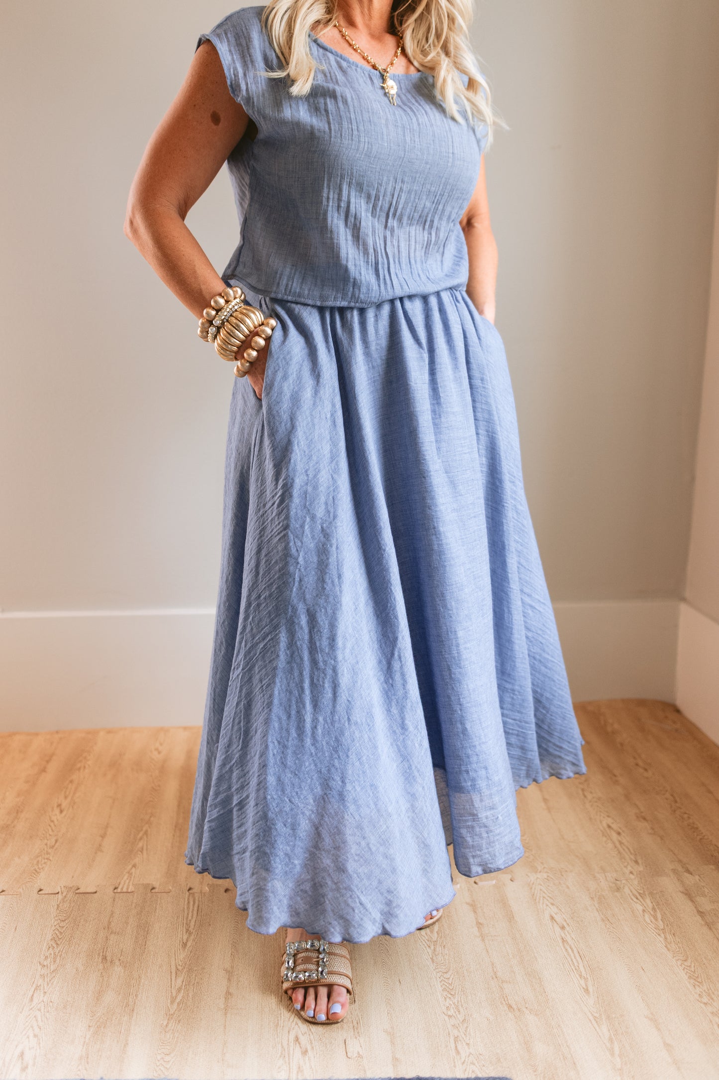 Denim Blue Midi Skirt
