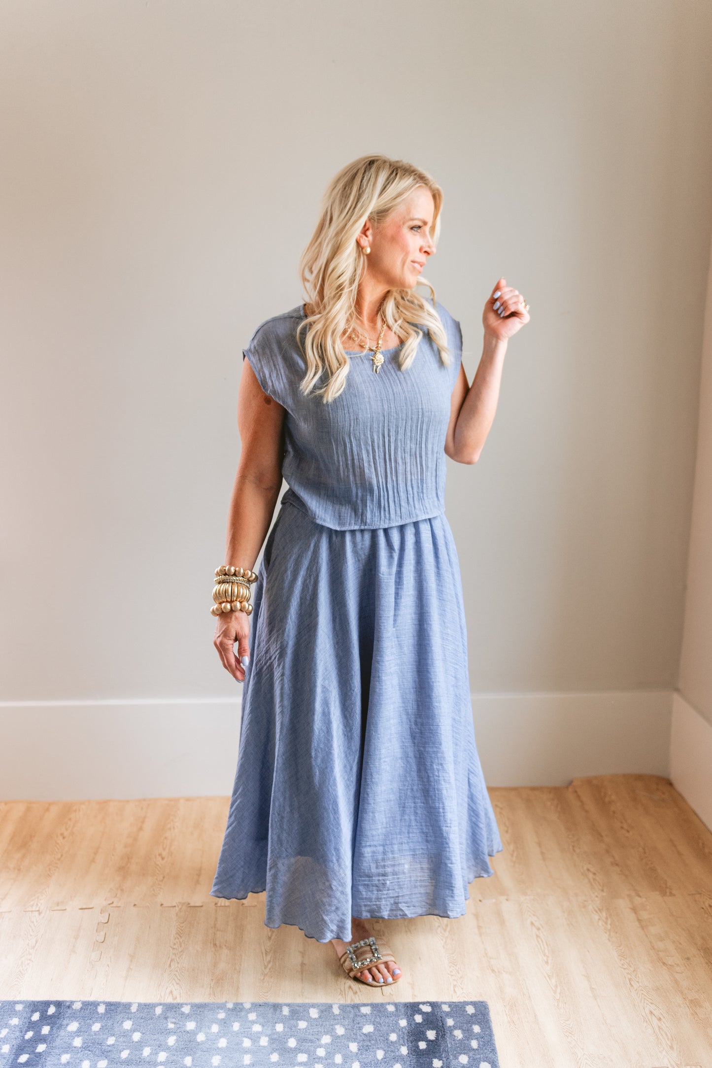Dolman Sleeveless Denim Blue Top
