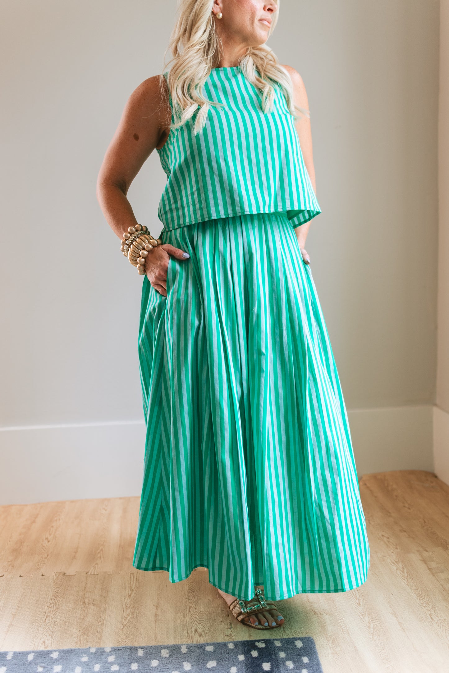 Green Stripe Sleeveless Top
