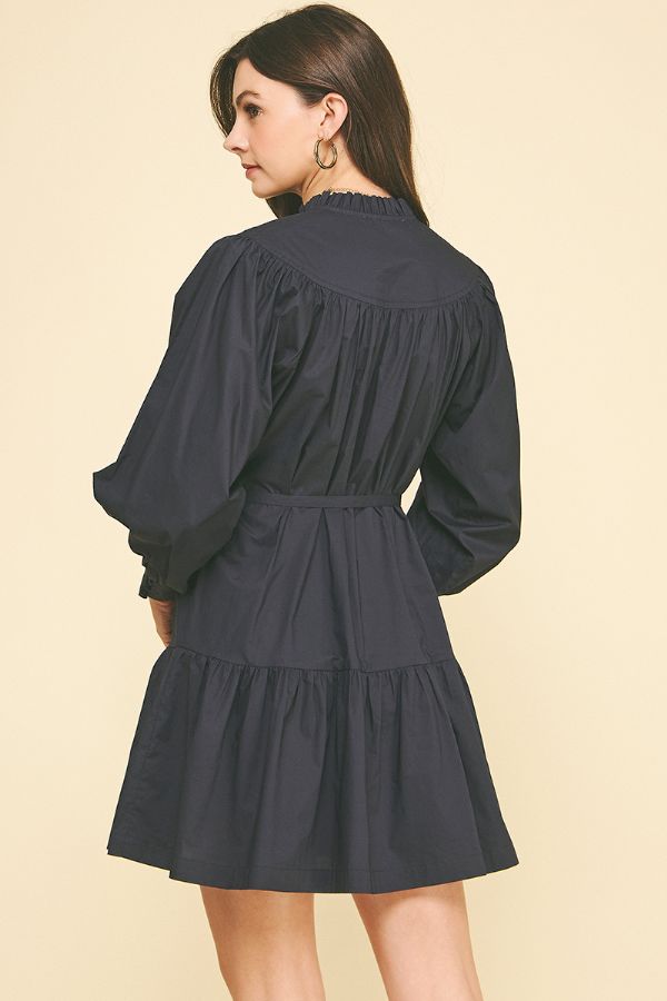 Mock Neck Button Down Mini Dress - Ink