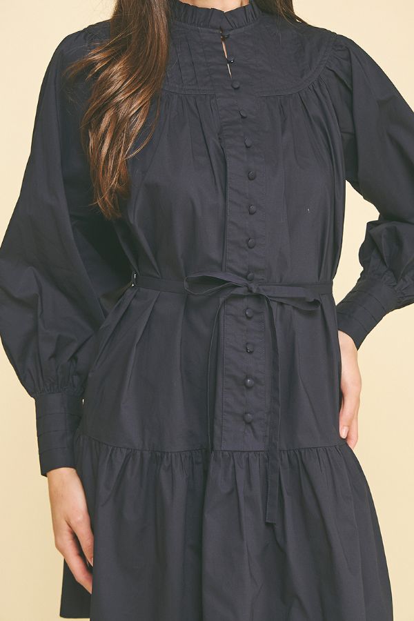 Mock Neck Button Down Mini Dress - Ink