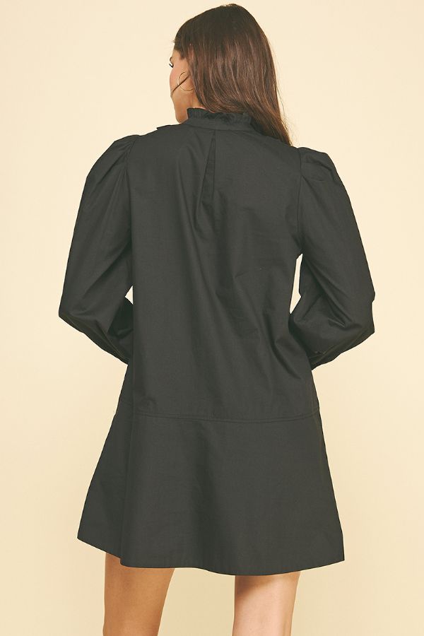 Ruffled Detail Mini Dress - Black