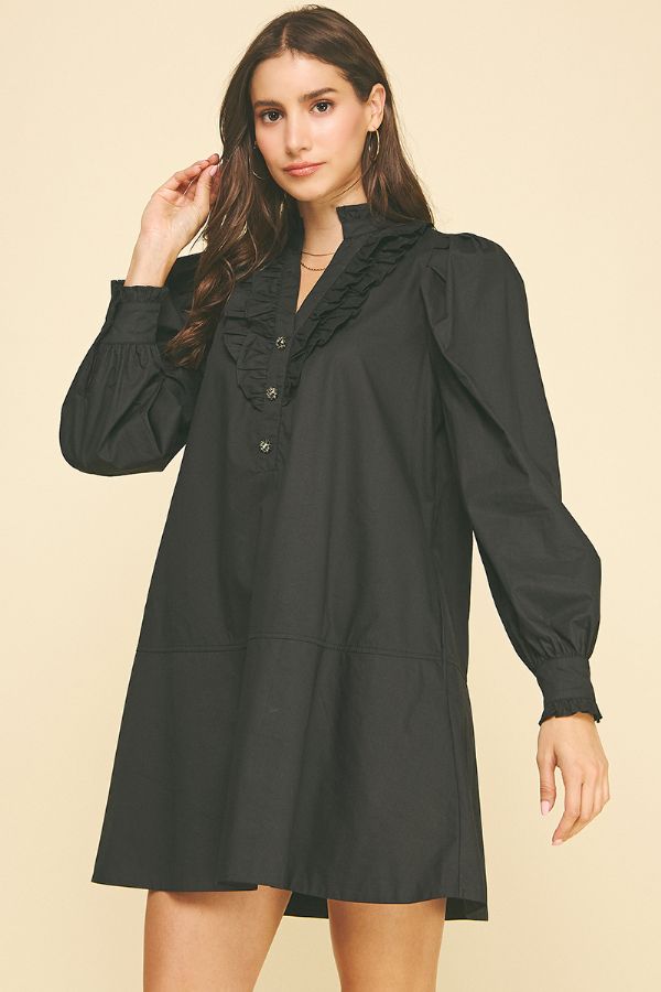 Ruffled Detail Mini Dress - Black