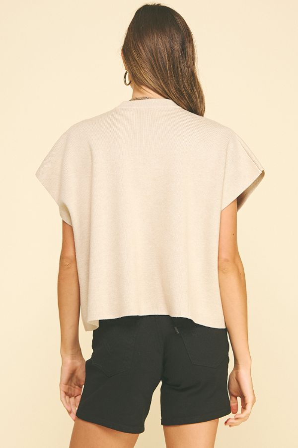 Button Down Cap Sleeve Sweater - Oatmeal