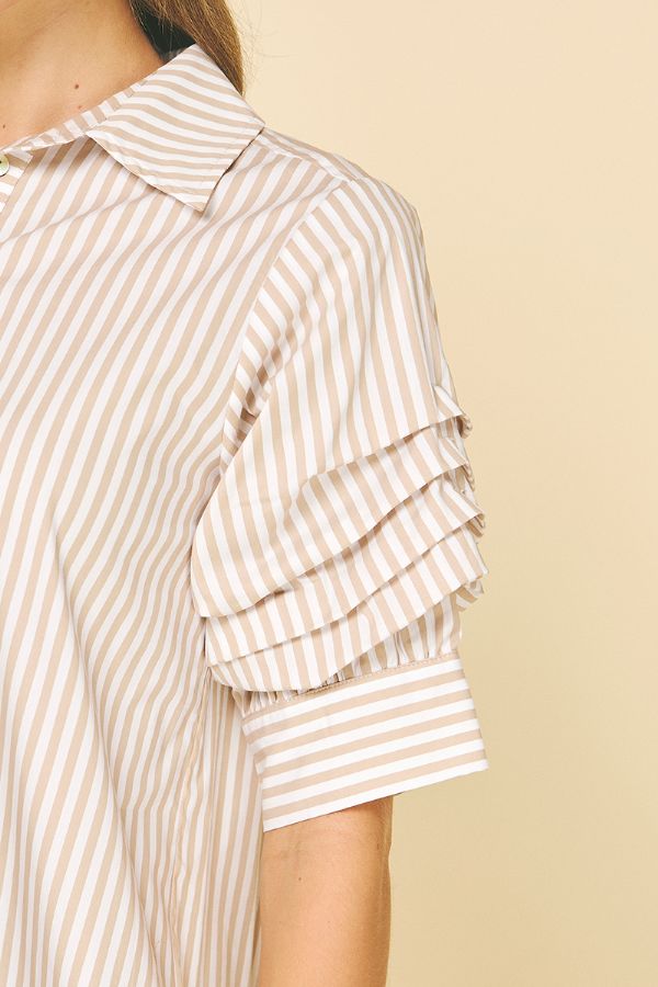 Stripe Button Down Mini Dress - Khaki