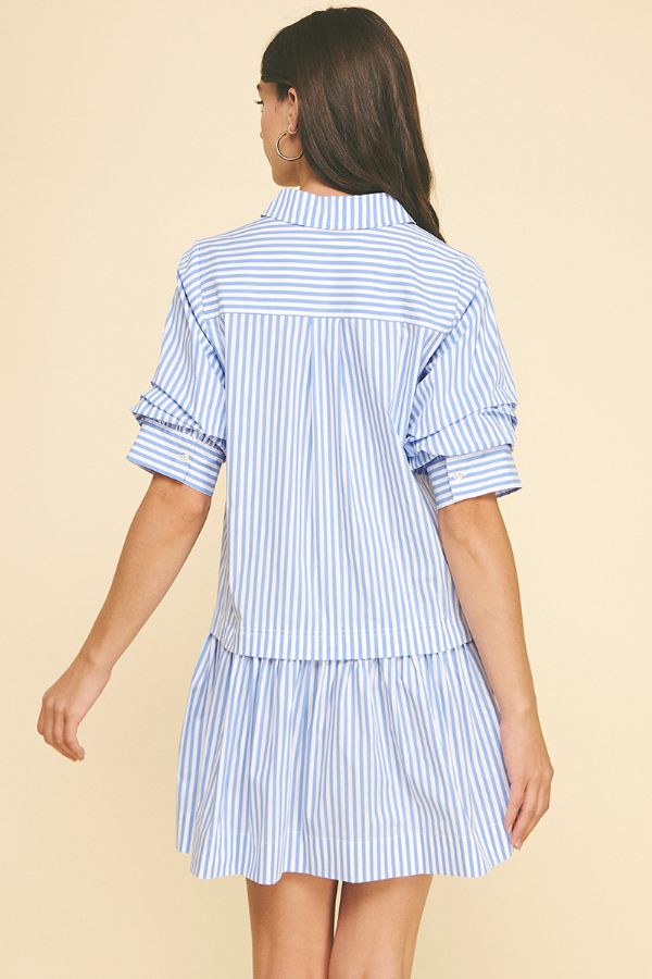 Stripe Button Down Mini Dress - Light Blue