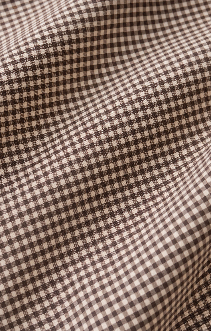 On Duty Gingham Button Up Top - Dark Choc