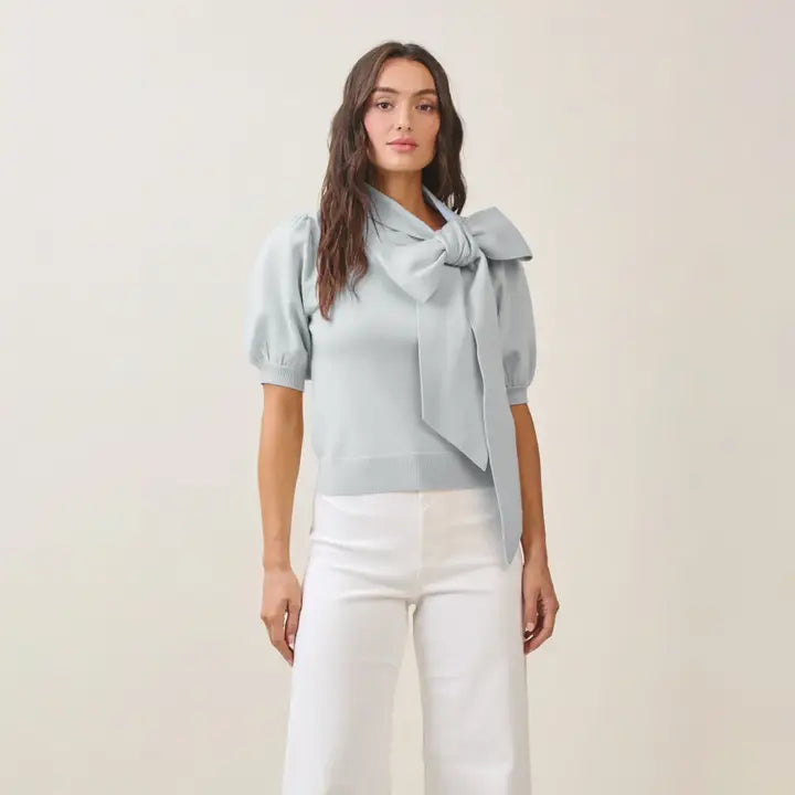 Bow Sweater Top - Sky