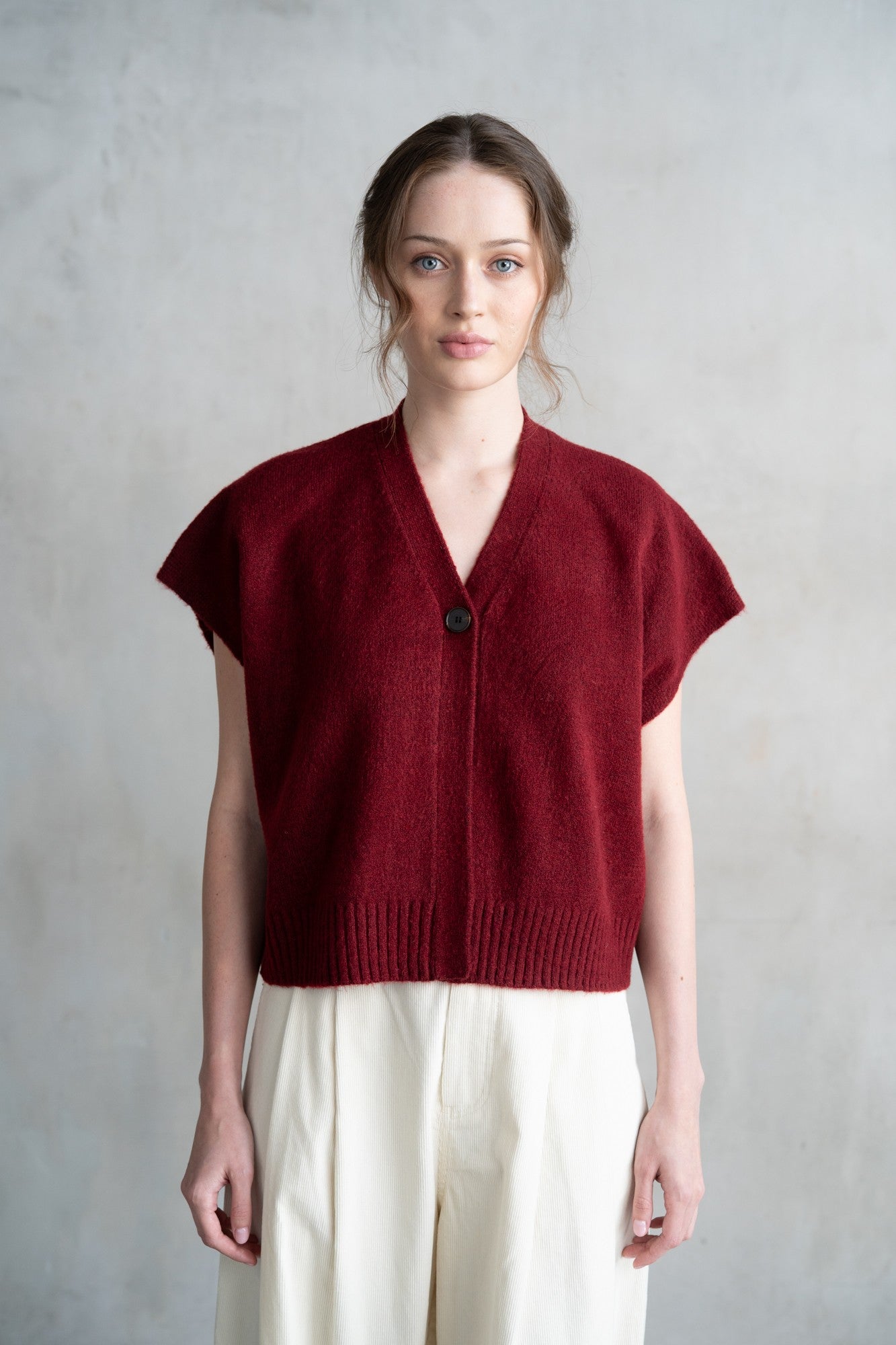 Burgandy V-Neck Single Button Sweater Vest