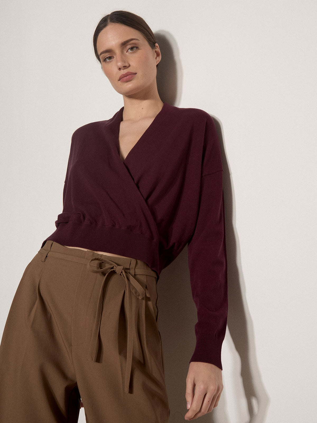 Burgundy Fine Knit Wrap Top