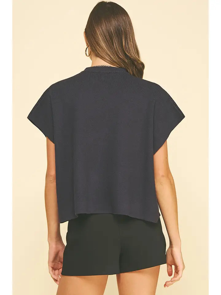 Button Down Cap Sleeve Sweater