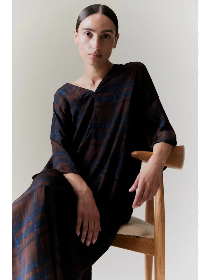 Satin Print Tunic Dress - Cocoa