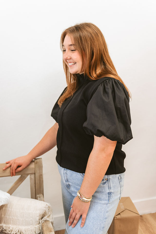 Mixed Media Puff Sleeve Top