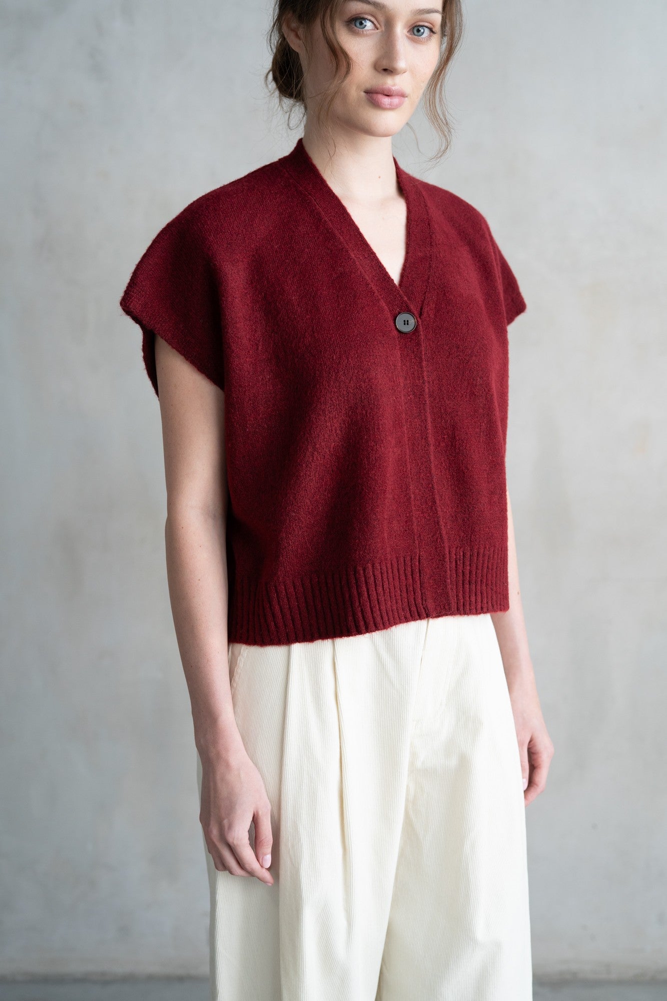 Burgandy V-Neck Single Button Sweater Vest