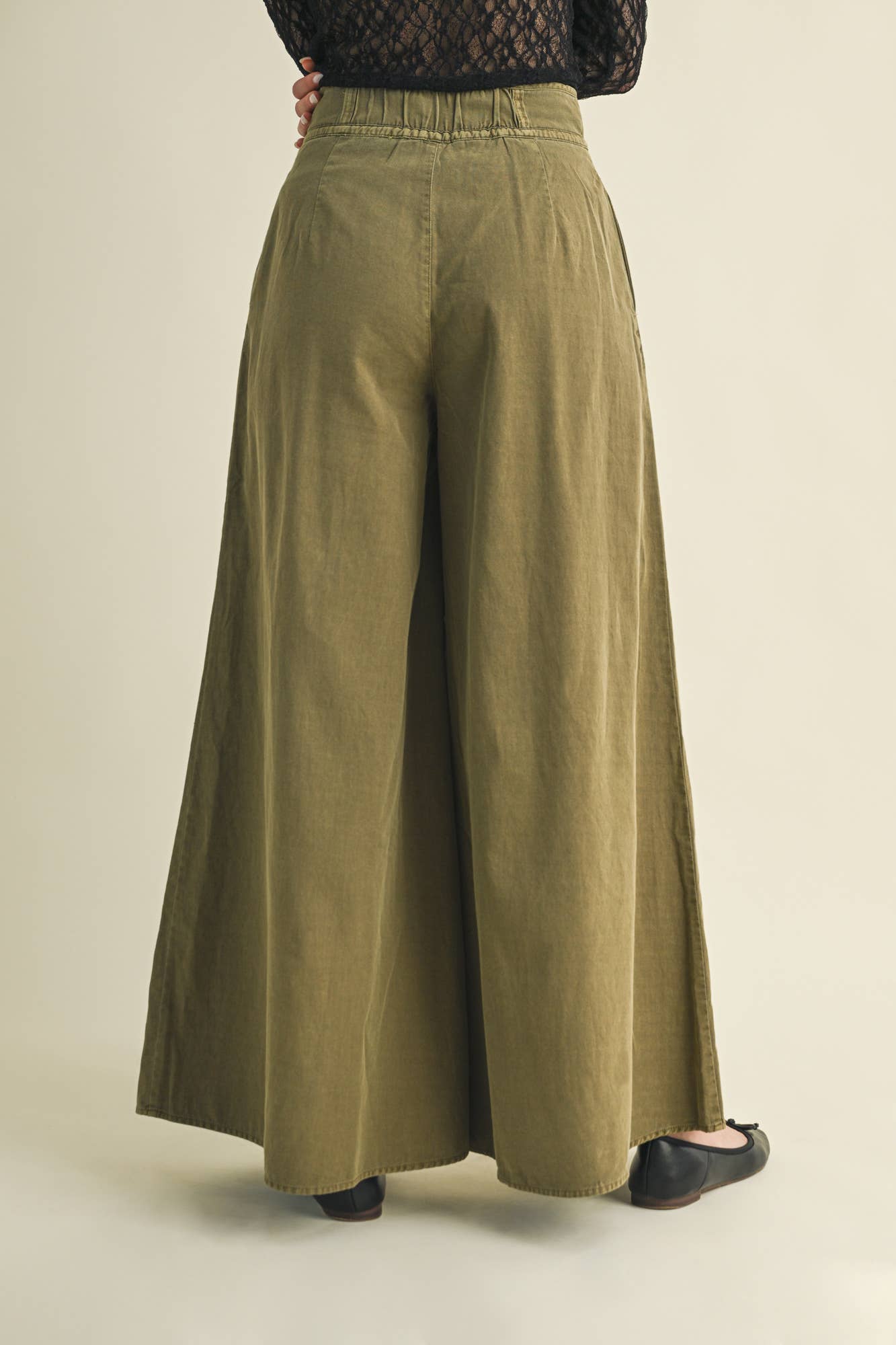 Olive Pintuck Wide Leg Pants