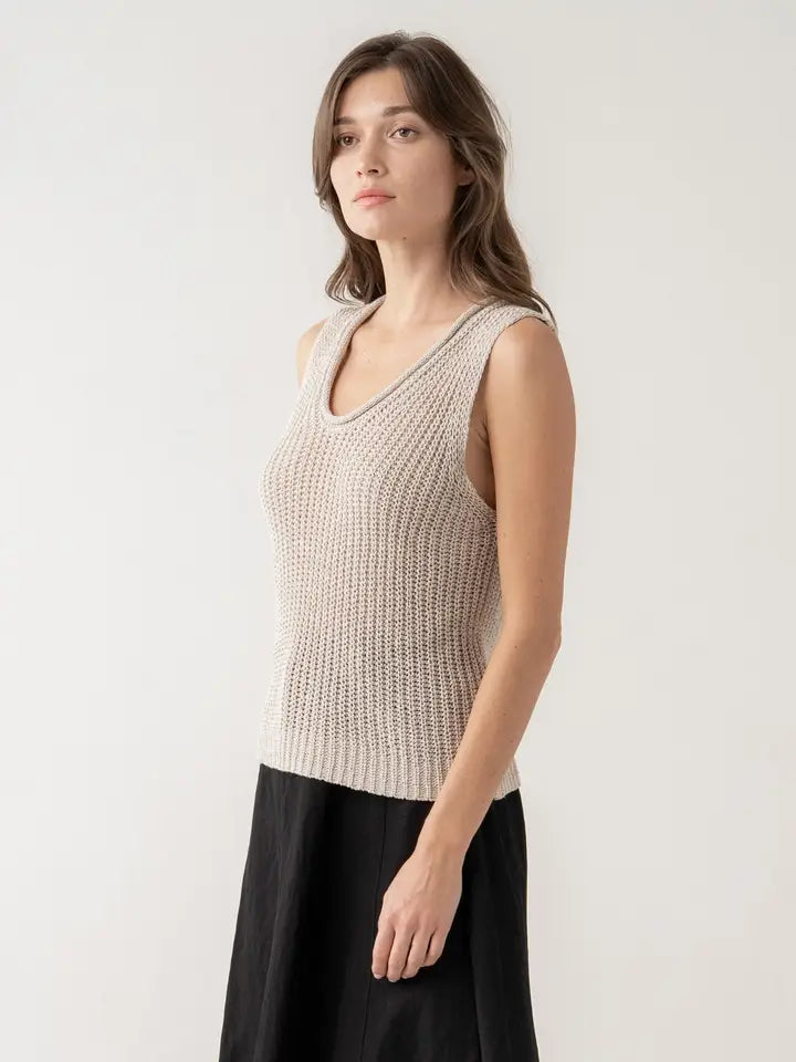 Open Stich Sleeveless Knit top - Beige