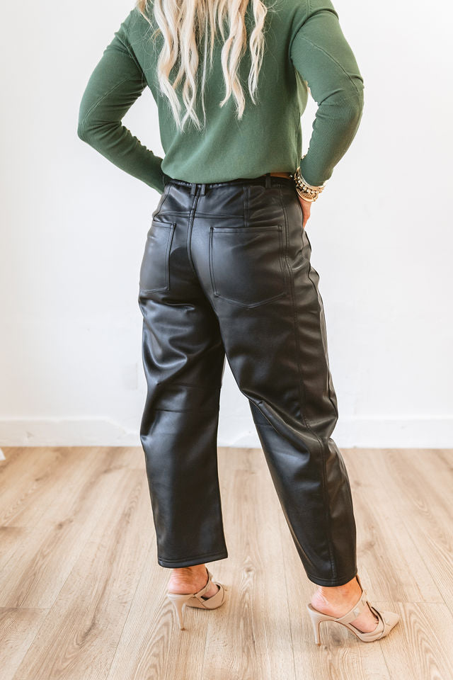 Faux Leather Barrel Jeans