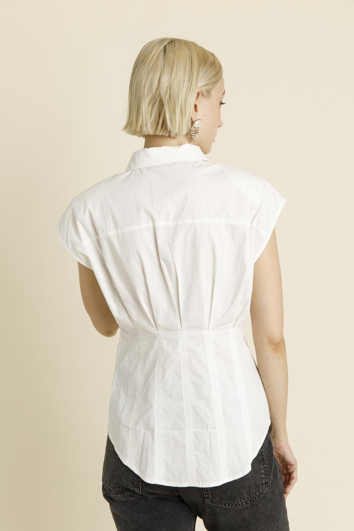 White Pleated Cap Sleeve Blouse