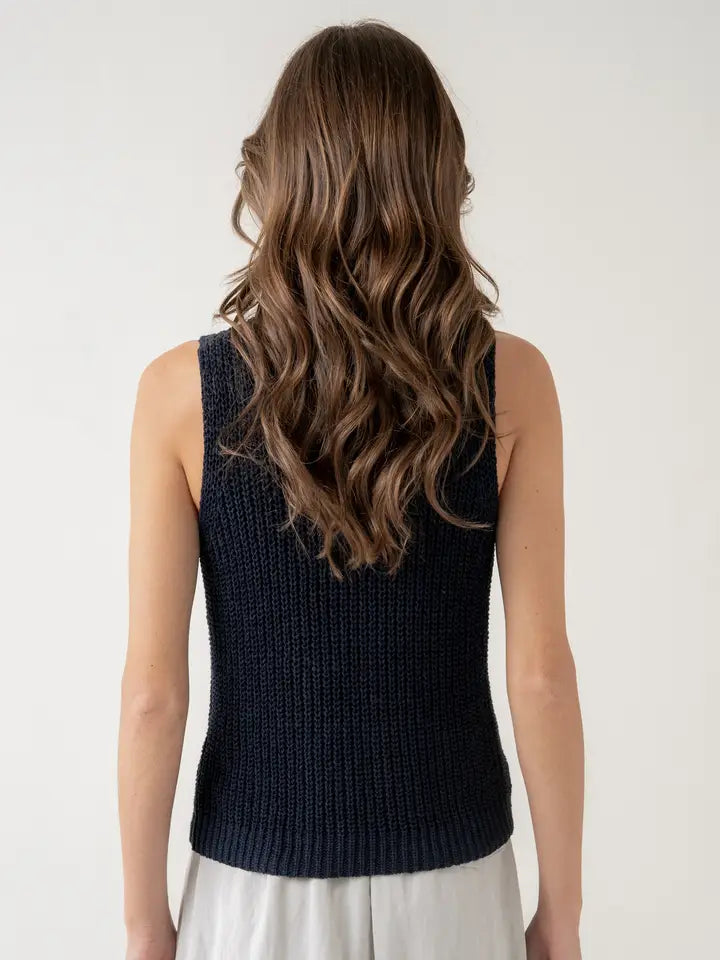 Open Stich Sleeveless Knit Top - Navy