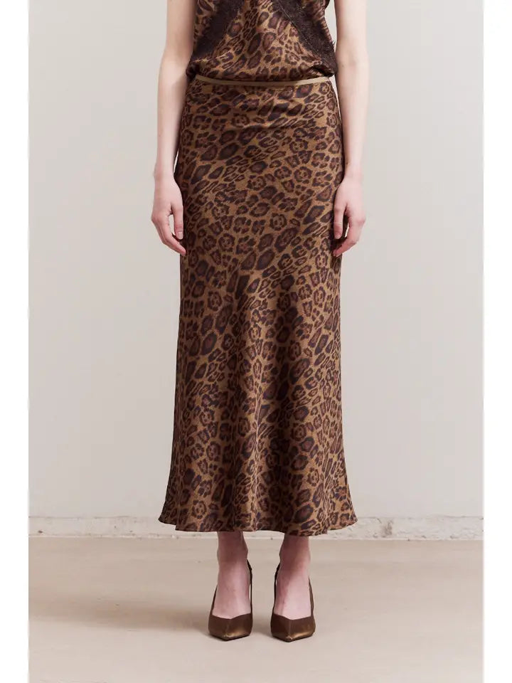 Satin Maxi Skirt - Leopard