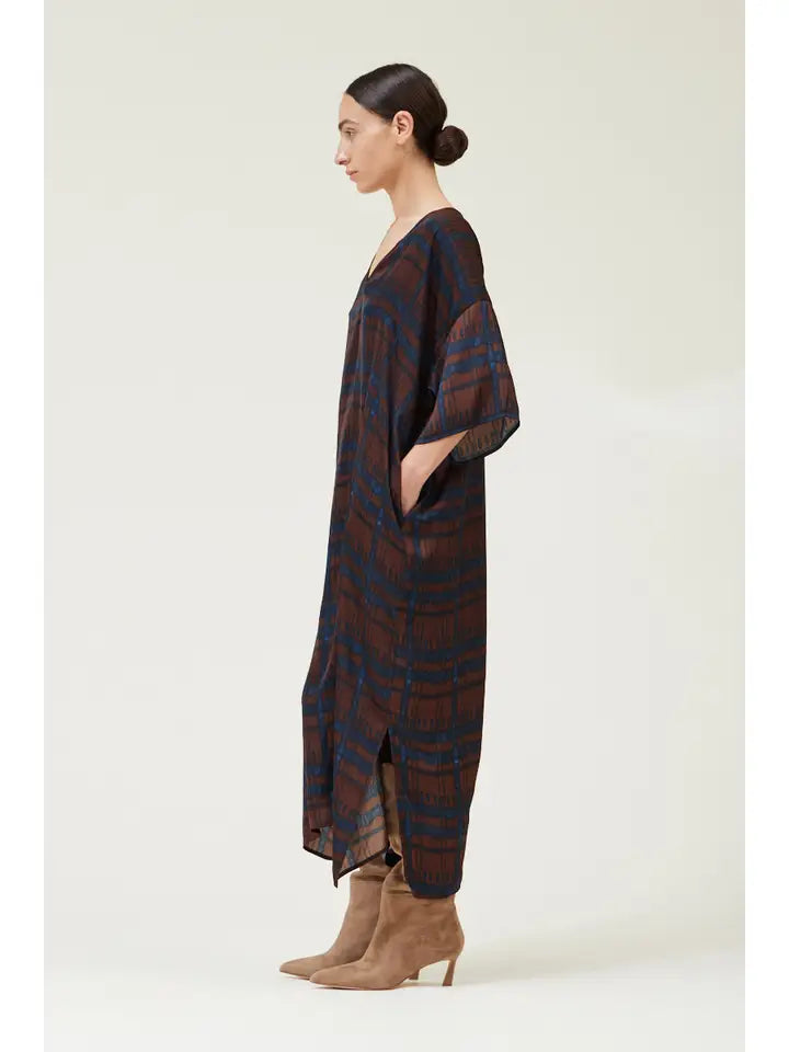 Satin Print Tunic Dress - Cocoa