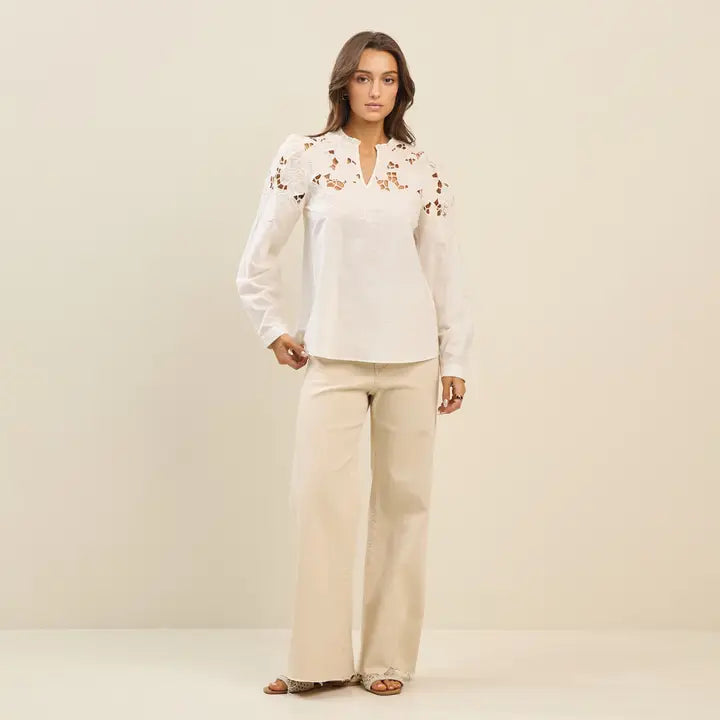 Cream Embroidered Cotton Top