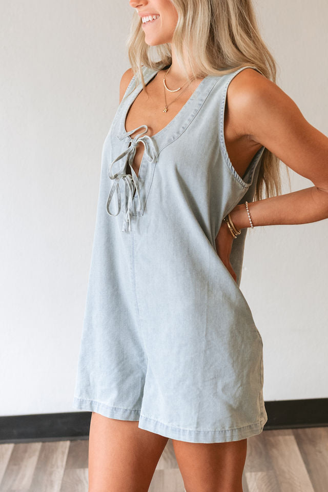 Denim Romper - Shorts