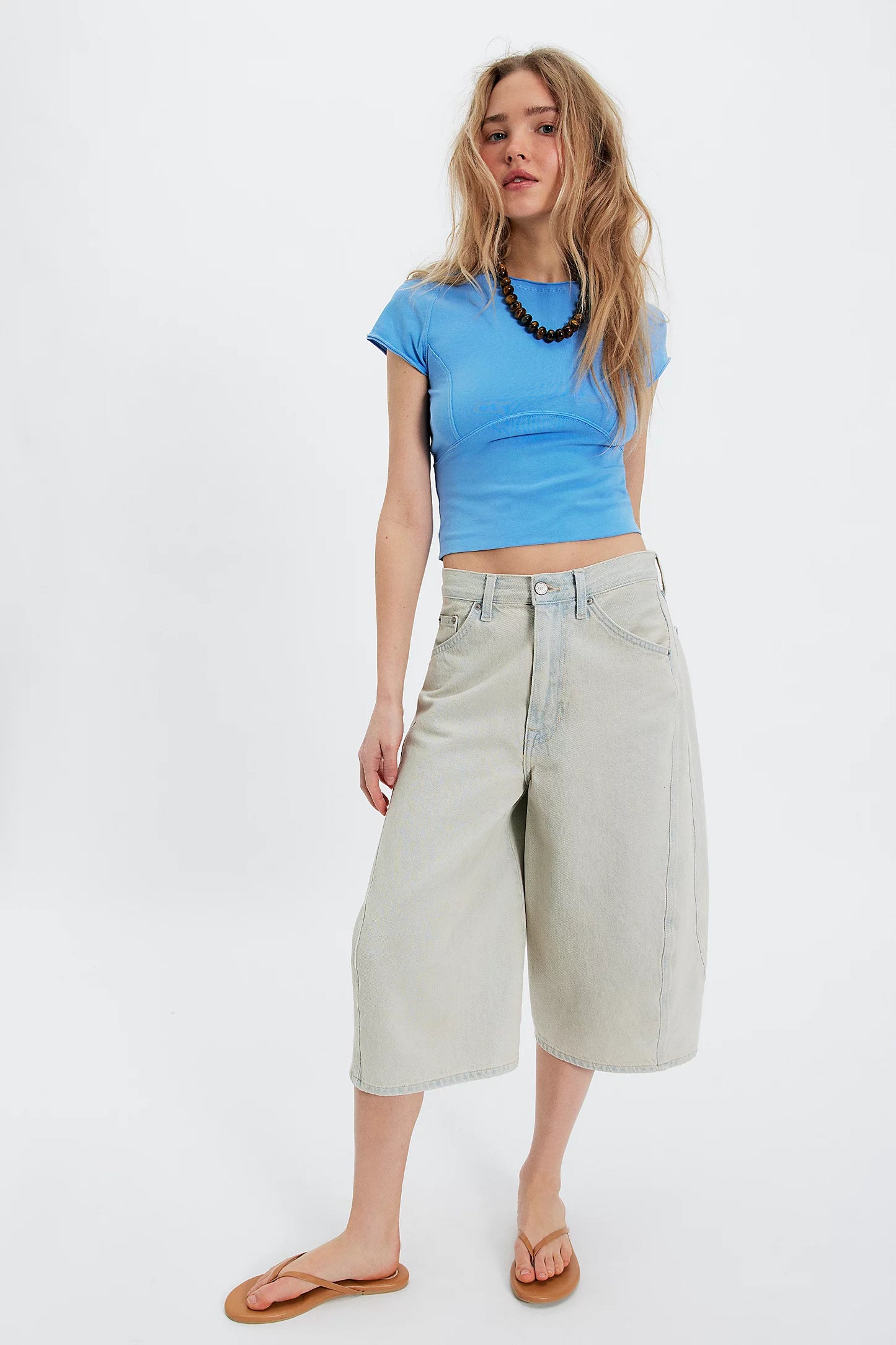 We The Free Protagonist Cropped Cap Sleeve Tee- Blue
