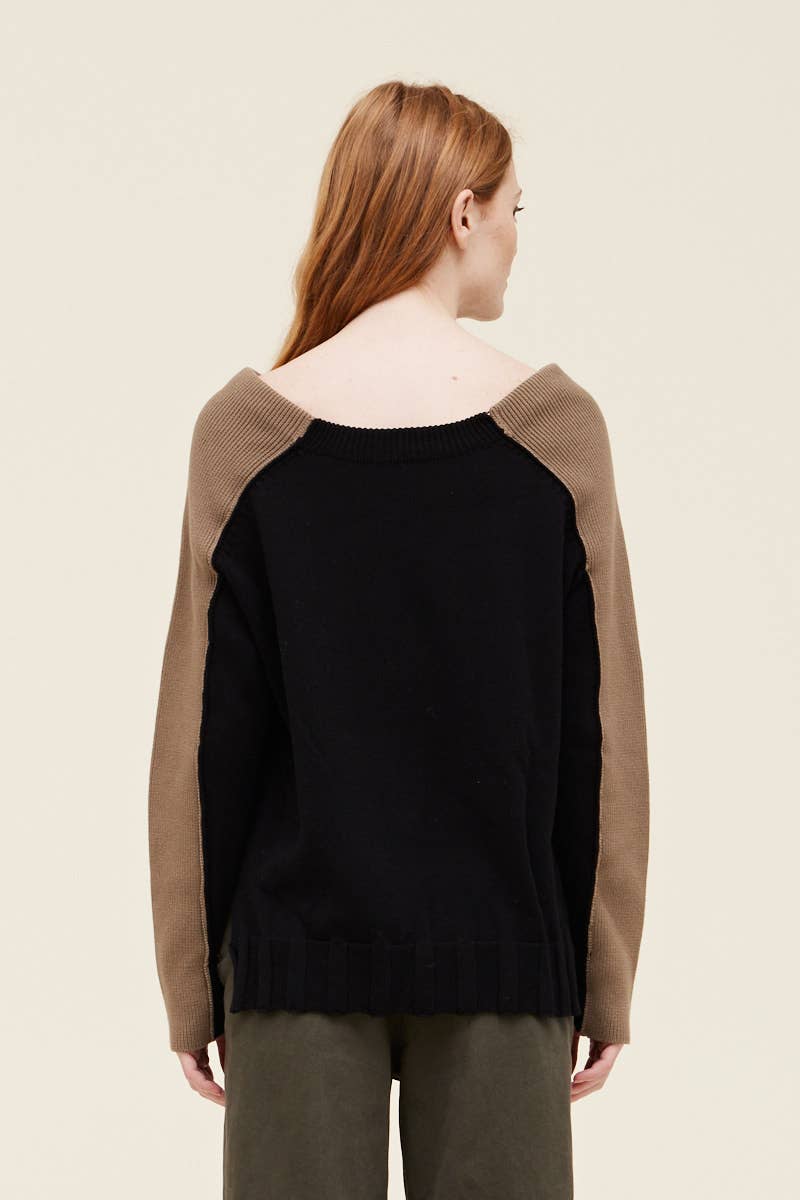 TWO TONE RAISED NECK SWEATER