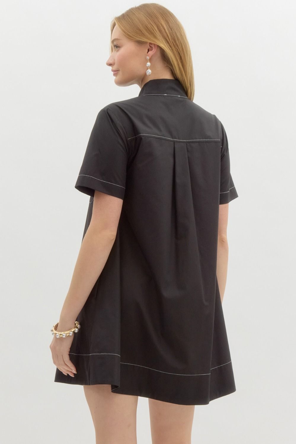High Neck Short Sleeve Swing Mini Dress