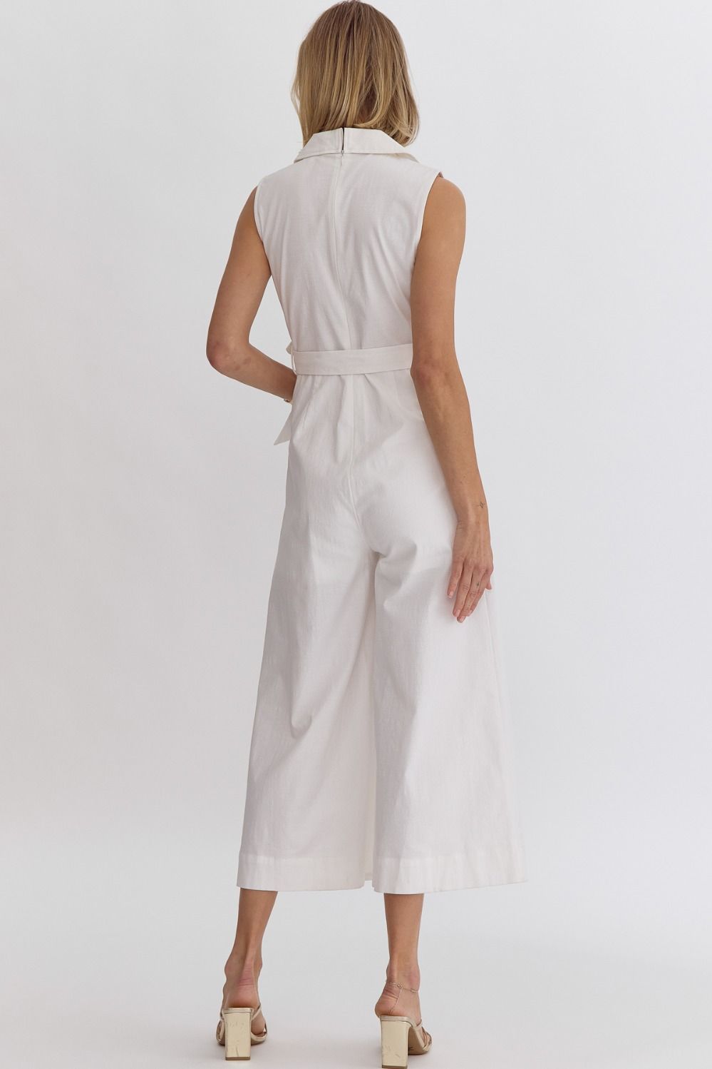 White Sleeveless Faux Wrap Jumpsuit