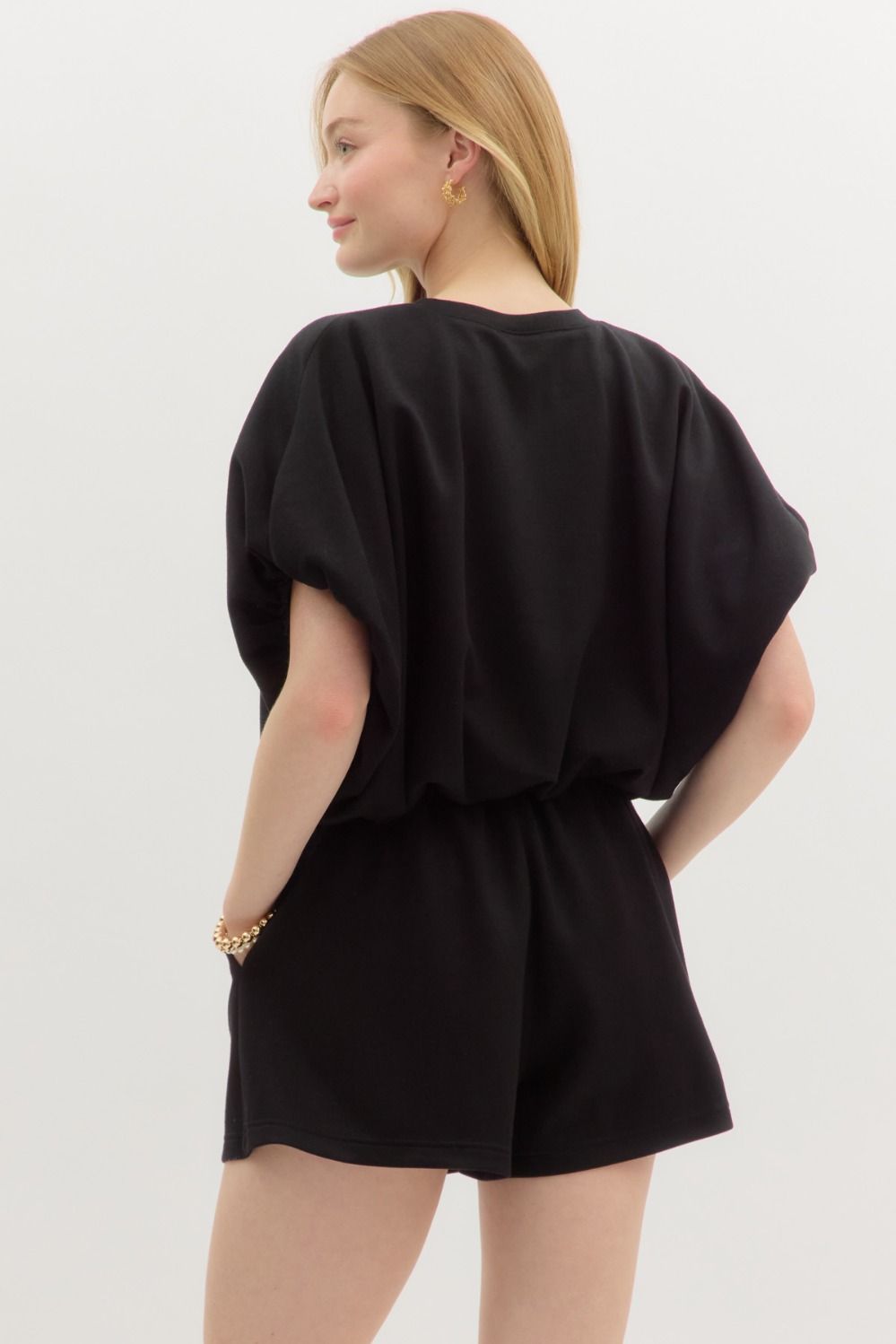 Black Jersey Knit Bubble Top