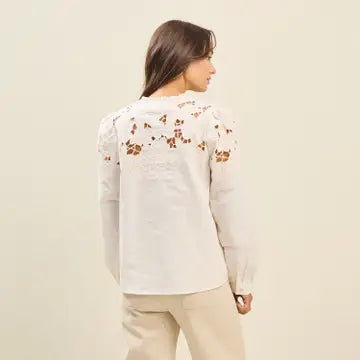 Cream Embroidered Cotton Top