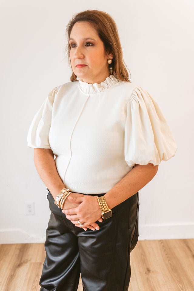 Mixed Media Puff Sleeve Top