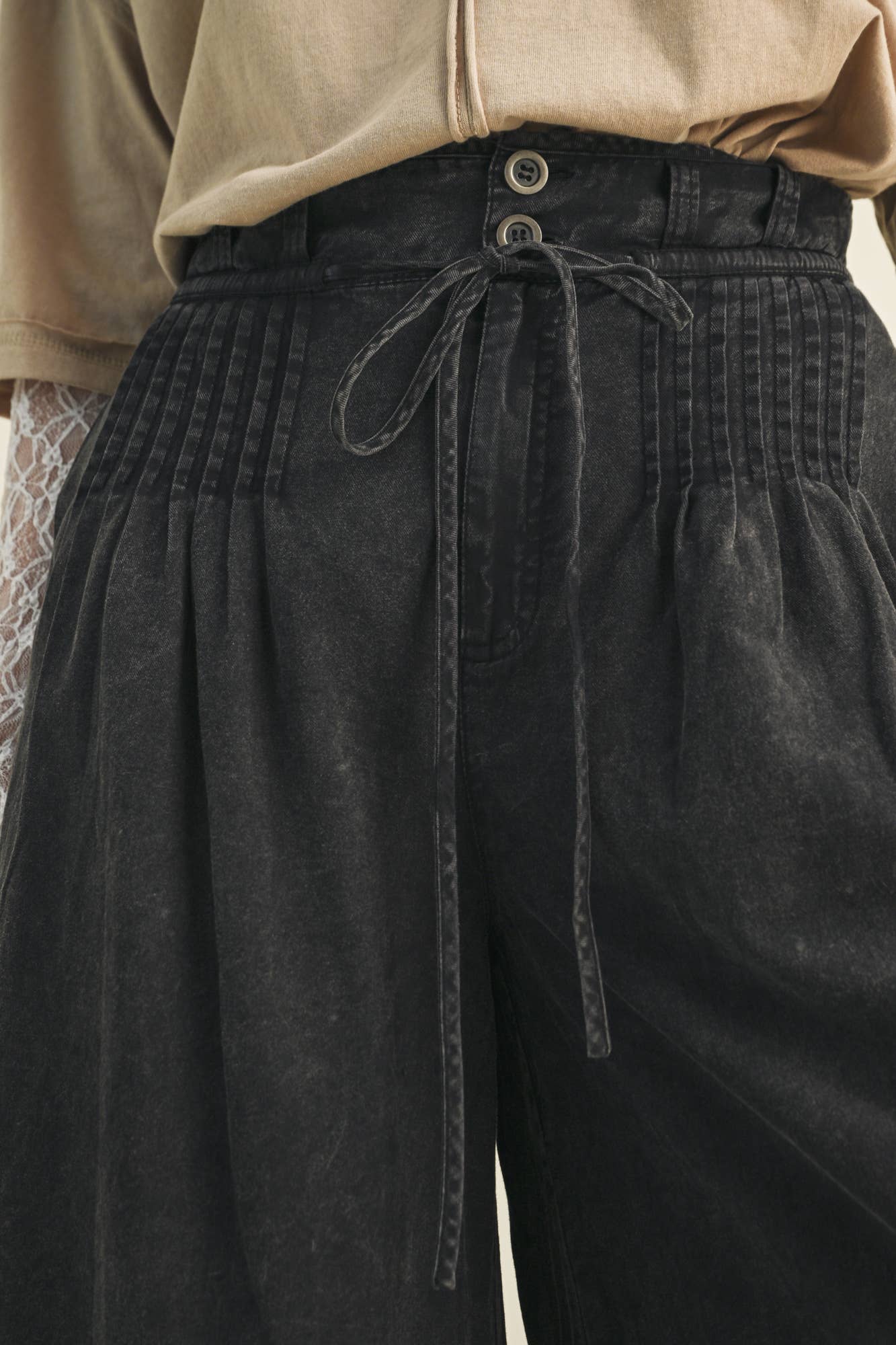 Olive Pintuck Wide Leg Pants