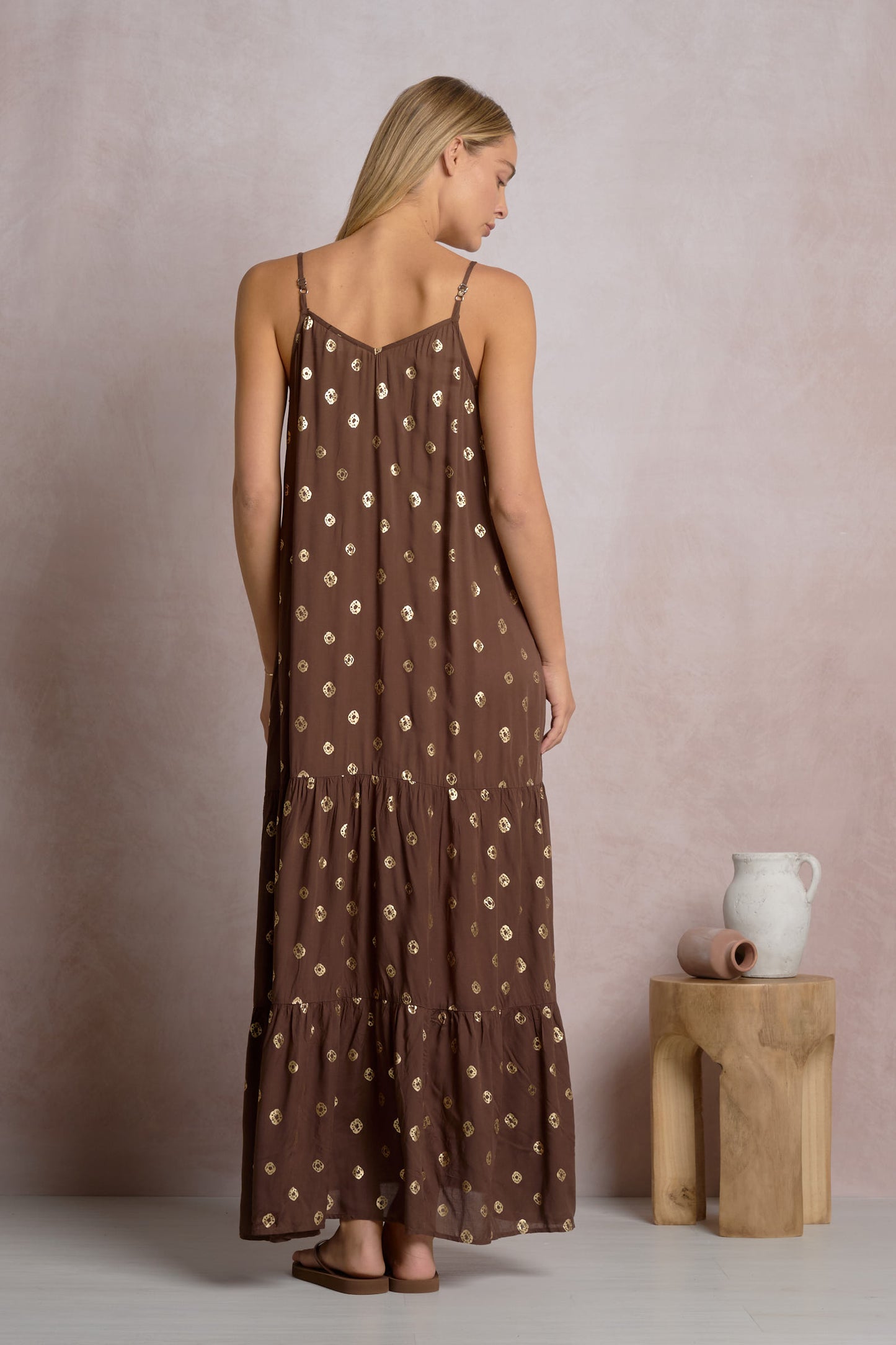 Brown Polka Dot Maxi Dress