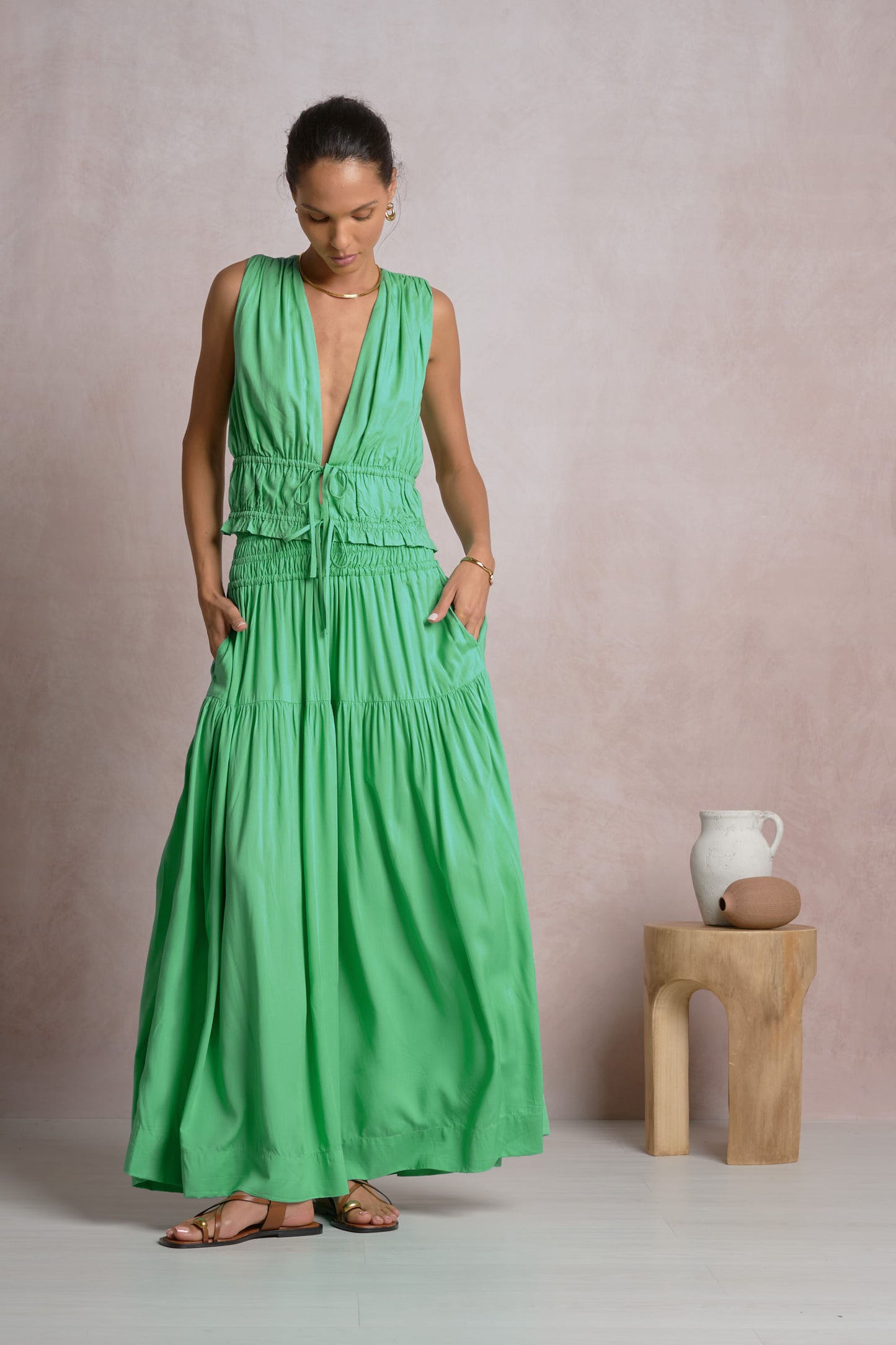 Jade Smocked Midi Skirt