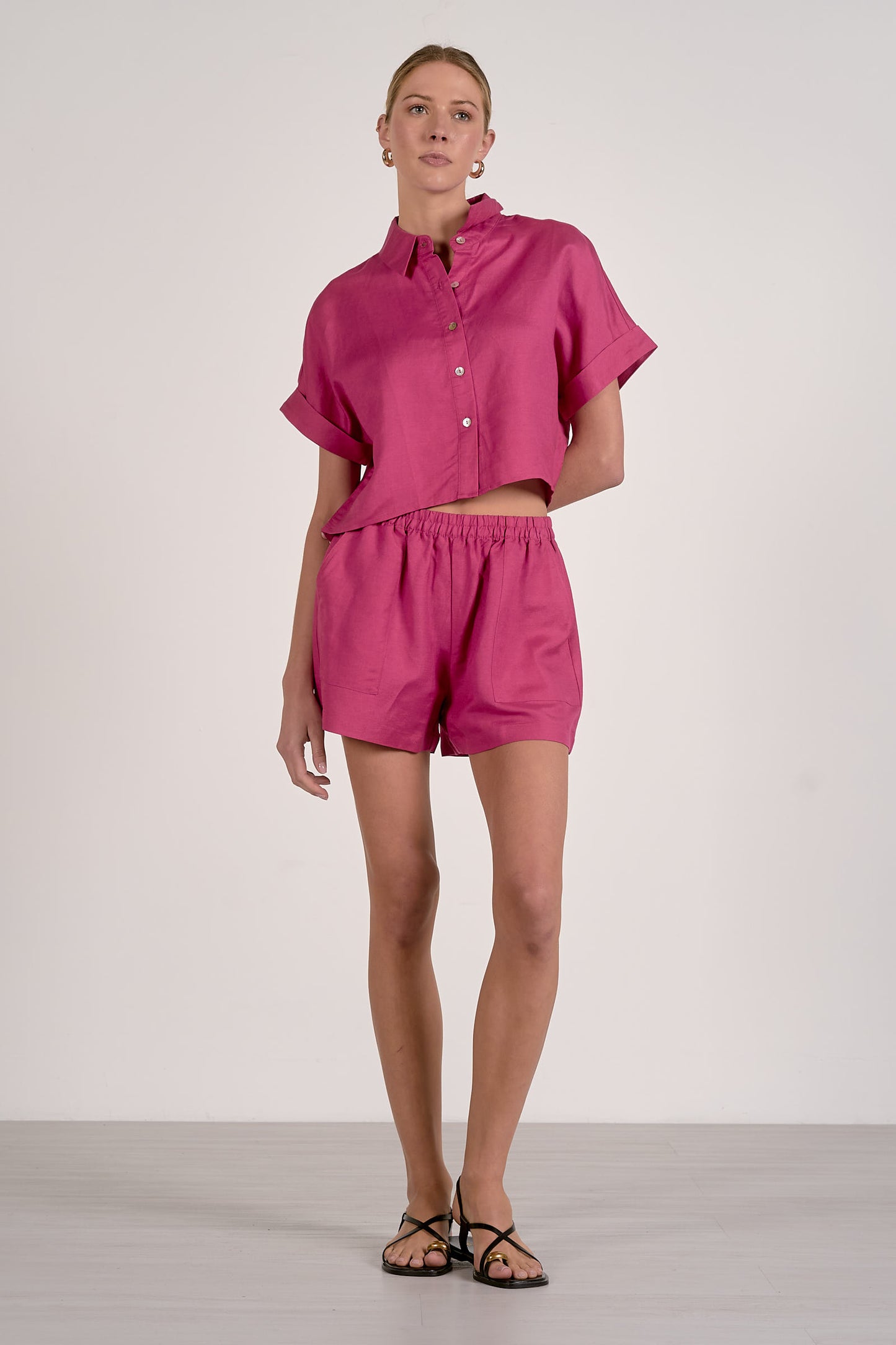 Fuchsia Short Sleeve Button Down