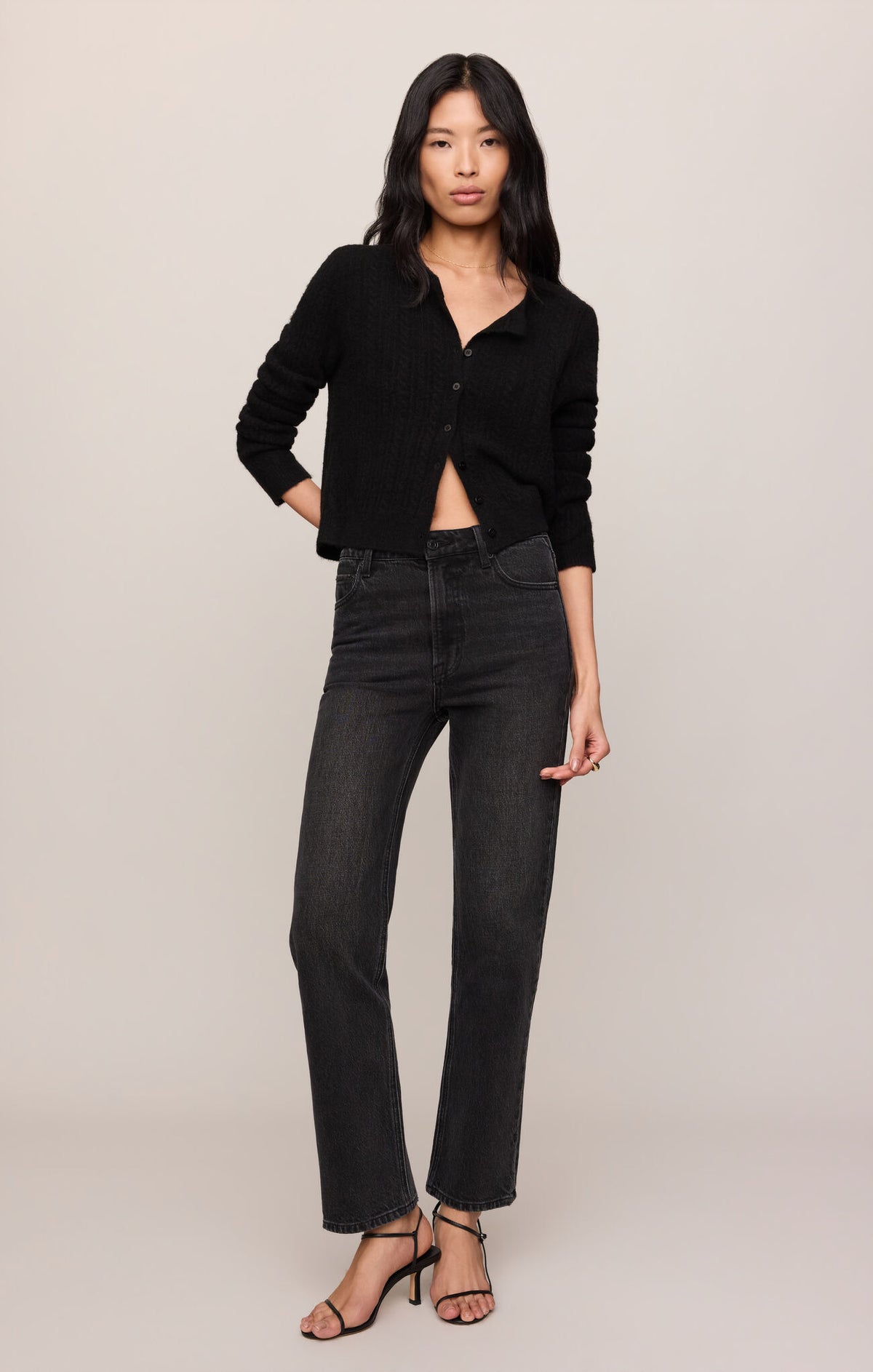 Medina Pointelle Cardigan - Black