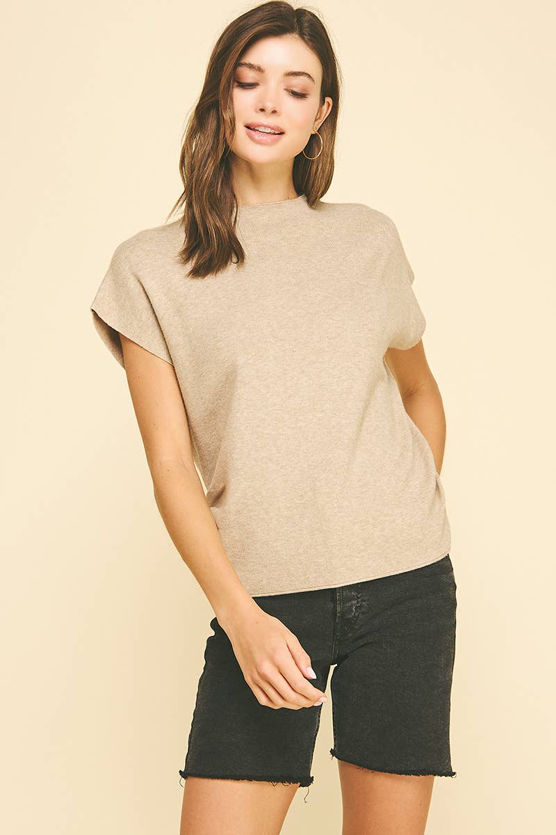 Taupe Sweater w/side Shirring Detail