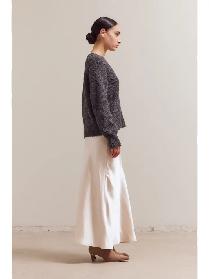 Satin Mermaid Fit Long Skirt - Cream