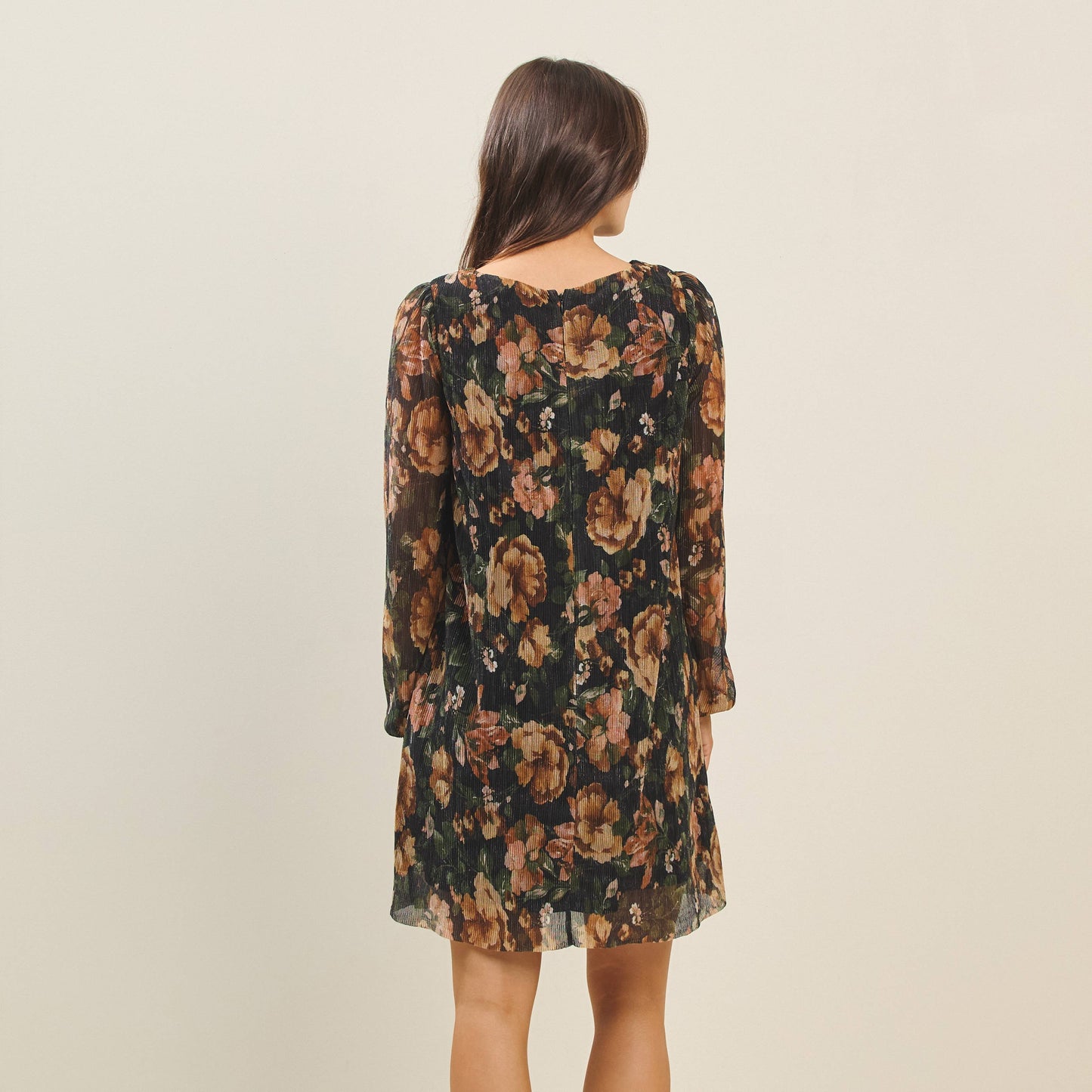 Metallic floral print mini dress