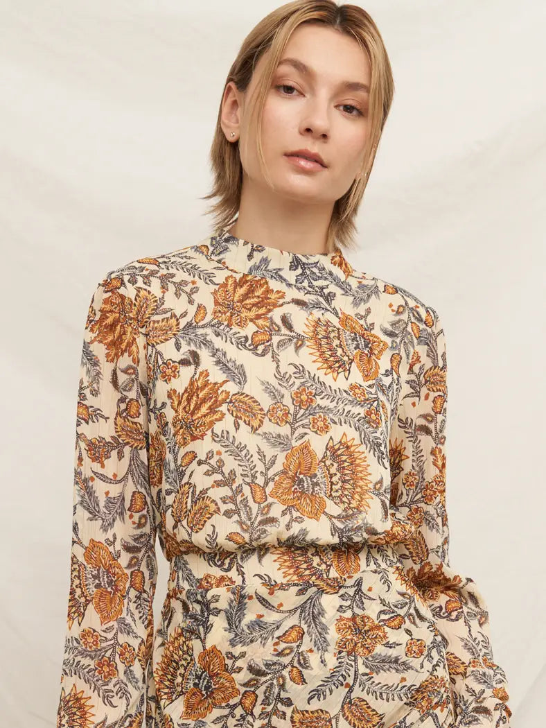 Cream/Brown Floral Wrap Mini Dress