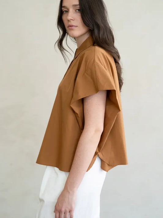 Boxy Short Sleeve Button-Up Shirt