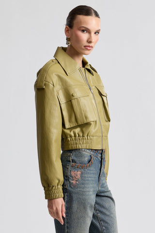 Oversized Strong Shoulder Faux Leather Bomber Jacket
