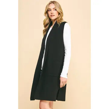 Black Sleeveless Open Cardigan
