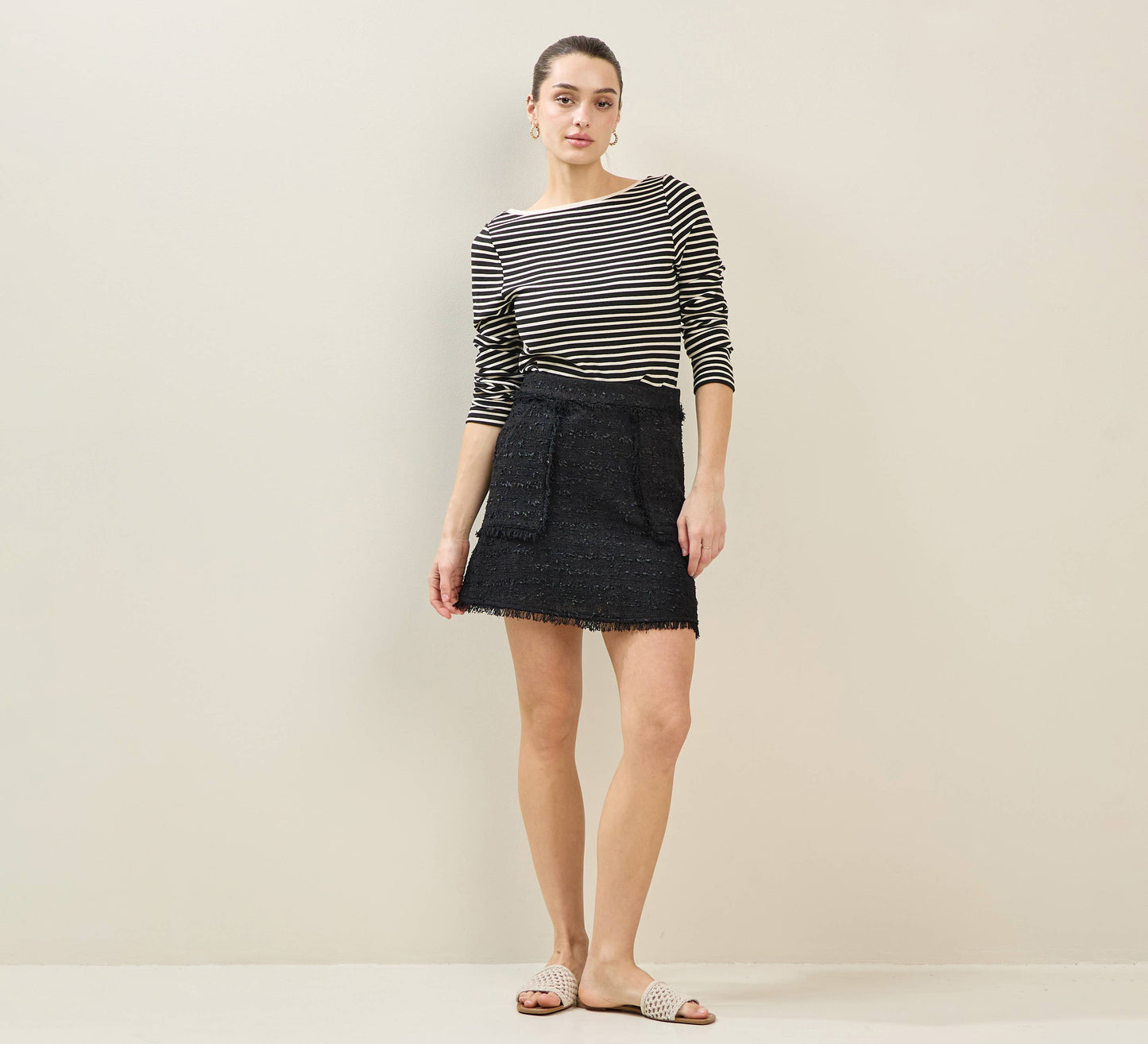 Black & Ivory Striped Mini Back Bow Top
