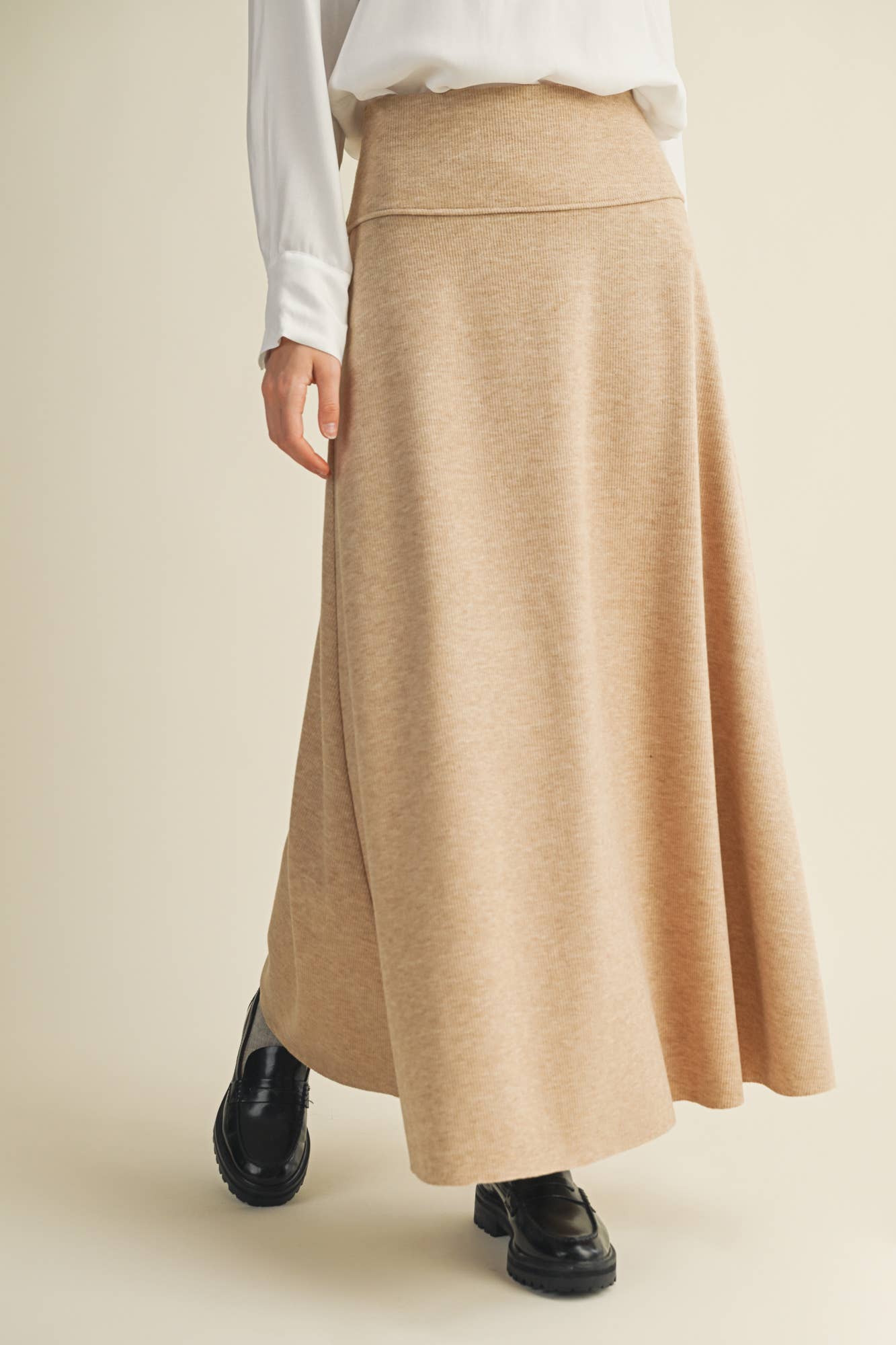 Grey Brushed Rib Maxi Skirt