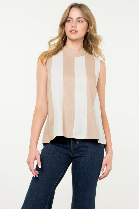 Taupe/White Sleeveless Color Block Top